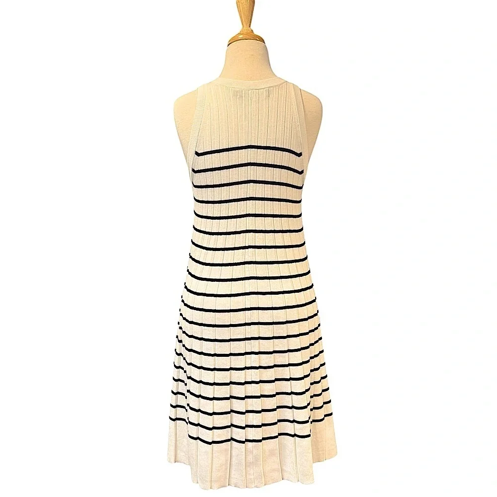 Zesica Sleeveless Crew Neck Pleated Stretchy Sweater Nautical Stripes Dress Sz L - Picture 4 of 8